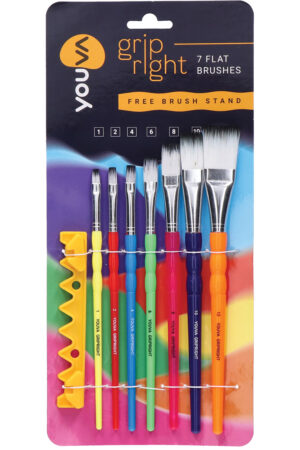 Navneet Youva | Grip Right Flat Brushes |Set of 7 | Pack contains - Brush No. 1, 2, 4, 6, 8, 10 &12